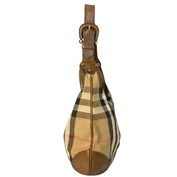 Burberry Brooke House Check Hobo Shoulder Bag Tan Canvas Leather Trim - Picture 6 of 9